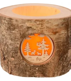 Waldfabrik, photophore en bois et étoile sapin de Noël Photophore En Rondin De Bois, 1 Motif Animaux De La Foret