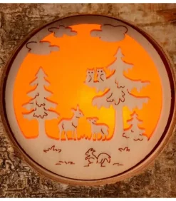 Waldfabrik, photophore en bois et étoile sapin de Noël Photophore En Rondin De Bois, 1 Motif Animaux De La Foret