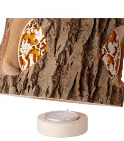 Waldfabrik, photophore en bois et étoile sapin de Noël Photophore En Rondin De Bois, Avec 3 Motifs, Ecureuil, Chat Et Oiseaux