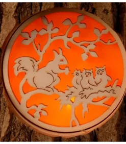 Waldfabrik, photophore en bois et étoile sapin de Noël Photophore En Rondin De Bois, Avec 3 Motifs, Ecureuil, Chat Et Oiseaux