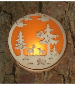 Waldfabrik, photophore en bois et étoile sapin de Noël Photophore En Rondin De Bois Avec 3 Motifs Nature