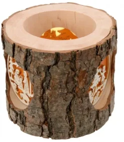 Waldfabrik, photophore en bois et étoile sapin de Noël Photophore Rondin De Bois, Avec 3 Motifs, Crèche, Anges Et Bonhomme De Neige