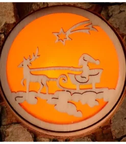 Waldfabrik, photophore en bois et étoile sapin de Noël Photophore Rondin De Bois, Avec 3 Motifs Crèche, Père Noël Et Bougies