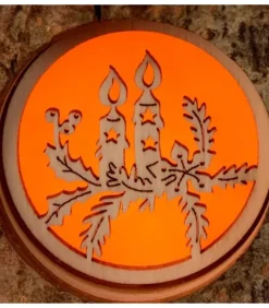 Waldfabrik, photophore en bois et étoile sapin de Noël Photophore Rondin De Bois, Avec 3 Motifs Crèche, Père Noël Et Bougies