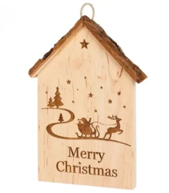 Waldfabrik, photophore en bois et étoile sapin de Noël Plaque De Porte En Bois A Suspendre "Merry Christmas"
