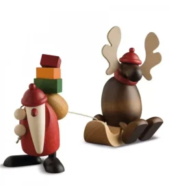 Köhler, Père Noël en bois Père Noël En Bois Avec Elan Sur Luge
