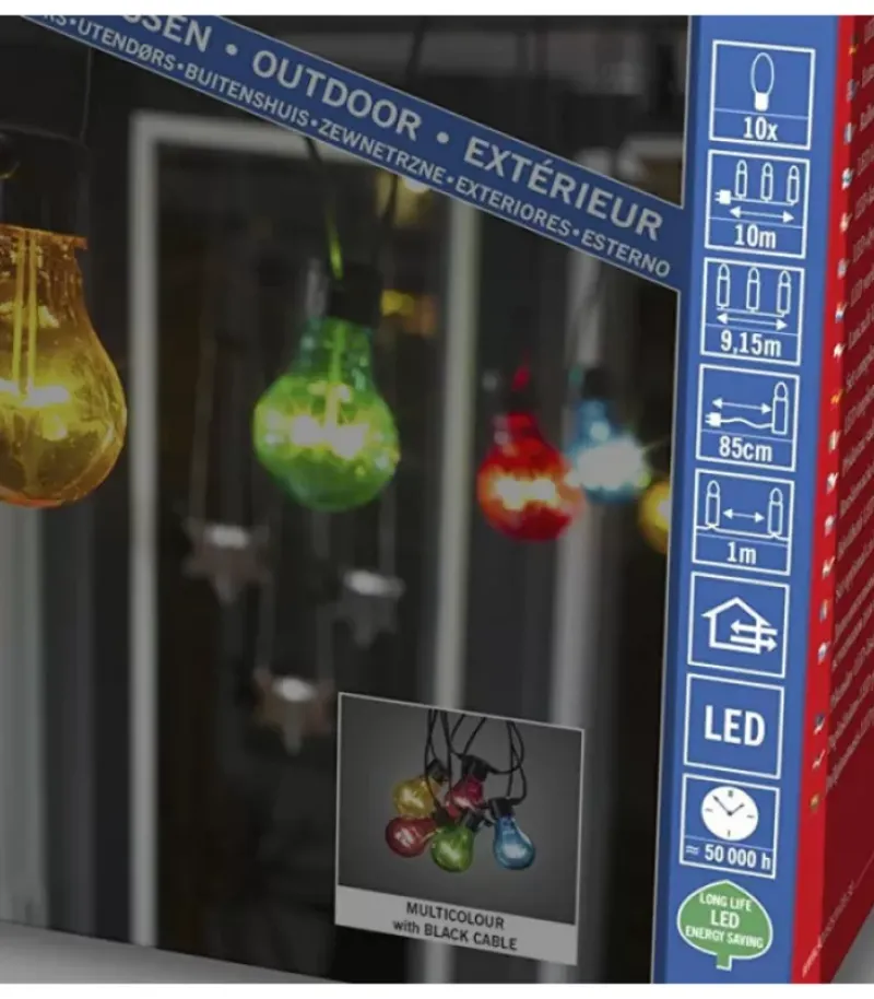 Konstsmide, guirlandes lumineuses de Noël Rallonge 10 M Pour Guirlande Lumineuse De Terrasse, 10 Ampoules Multicolores