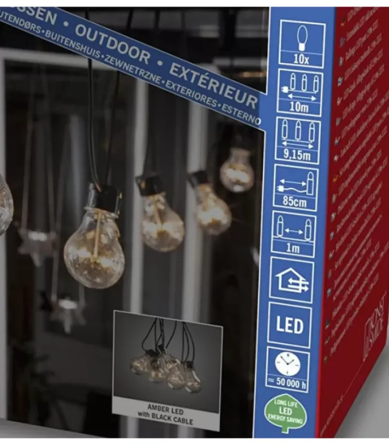 Konstsmide, guirlandes lumineuses de Noël Rallonge 10 M Pour Guirlande Lumineuse De Terrasse, 10 Ampoules Ambrees