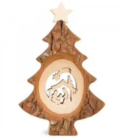 Waldfabrik, photophore en bois et étoile sapin de Noël Sapin De Noël En Bois Avec Crèche Ciselee, 12 Cm