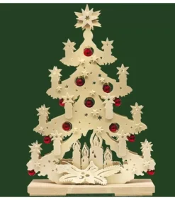 Ratags, décos de Noël lumineuses en bois Sapin De Noël Lumineux A Led En Bois Avec Boules De Noël Rouges