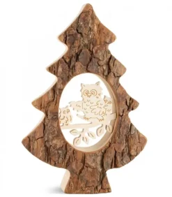 Zyx Music, chants de Noël Allemands traditionnels Sapin En Bois Avec Chouette Ciselee, 18,5 Cm
