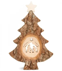 Waldfabrik, photophore en bois et étoile sapin de Noël Sapin Noël En Bois Avec Crèche De Noël Ciselee, 18 Cm