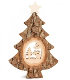 Waldfabrik, photophore en bois et étoile sapin de Noël Sapin Noël En Bois Avec Elan Cisele, 18 Cm