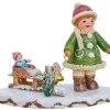 Hubrig, figurines pour enfant Village De Noël Miniature, Fillette Avec Petit Frere Sur Luge