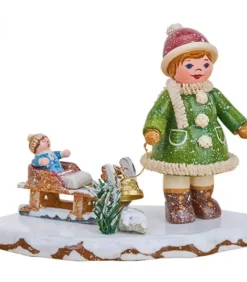 Hubrig, figurines pour enfant Village De Noël Miniature, Fillette Avec Petit Frere Sur Luge